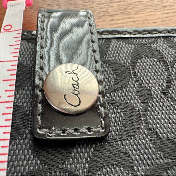 Coach Signature Black Canvas Slim Wallet W/ Patent Leather Trim - Picture 15 of 15